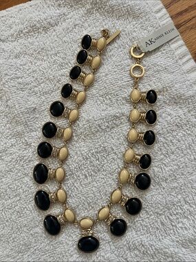 Anne Klein Black and Cream Gold-Tone Statement Necklace